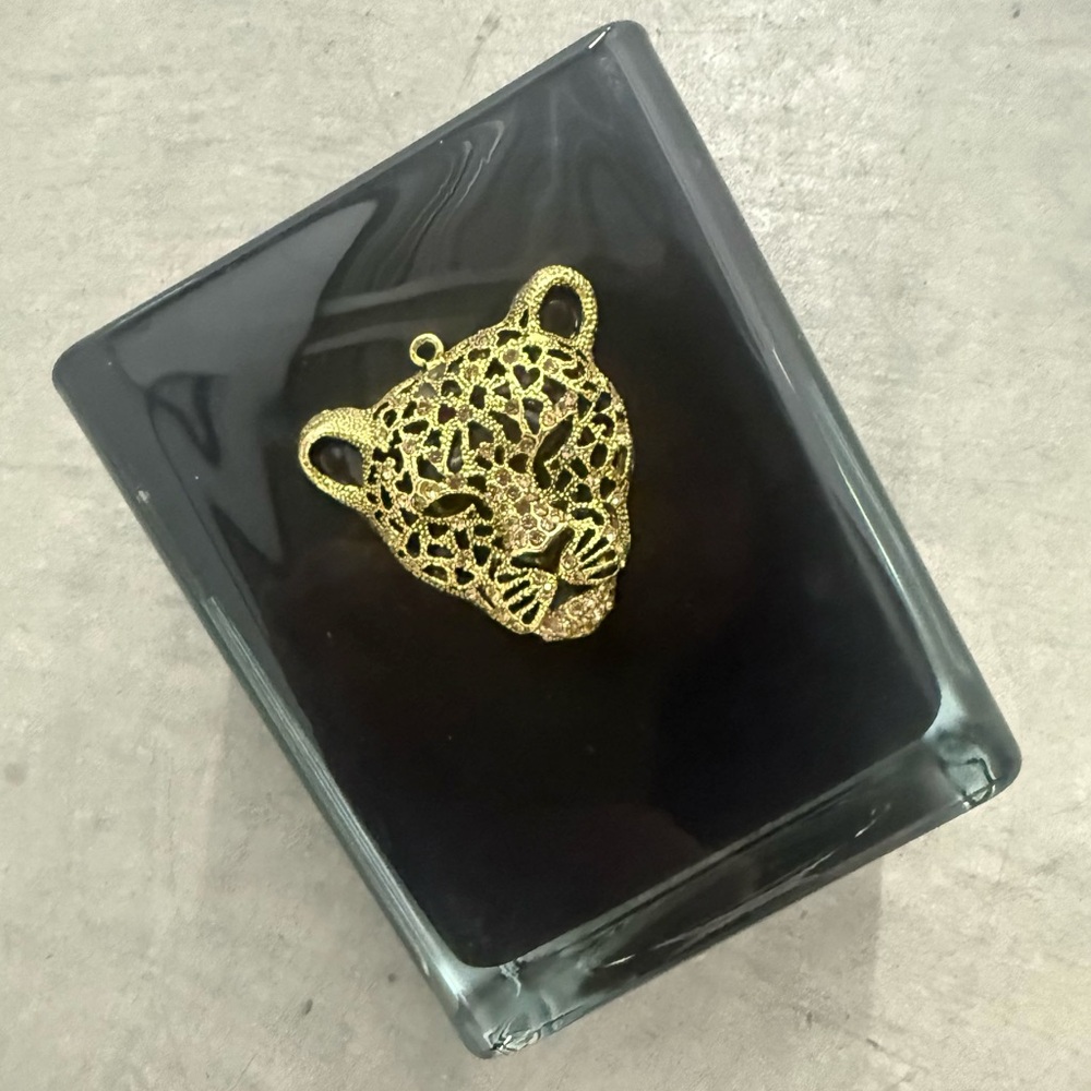 Black Glass Vase with Rhinestone Cheetah Embellishment